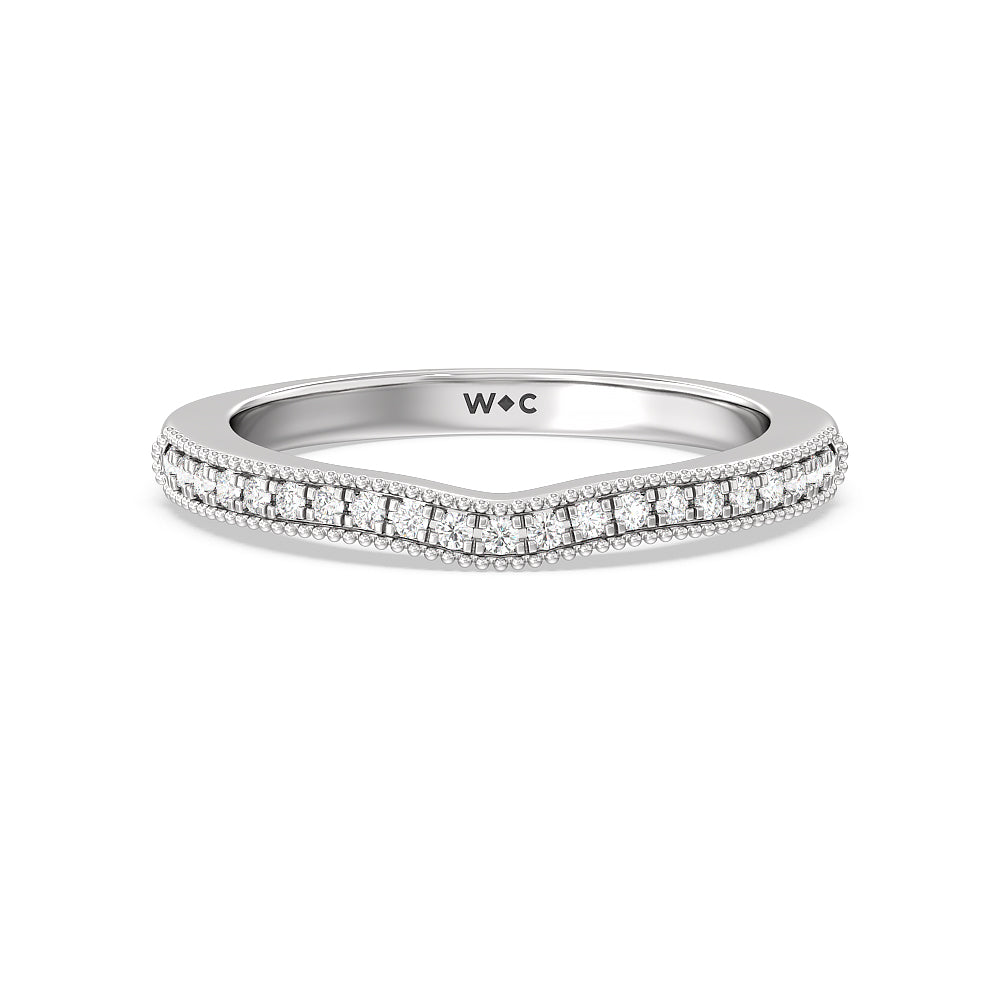 Orchid Knife Edge Diamond Wedding Band with Platinum Cut Diamond in 14KT Platinum view 1
