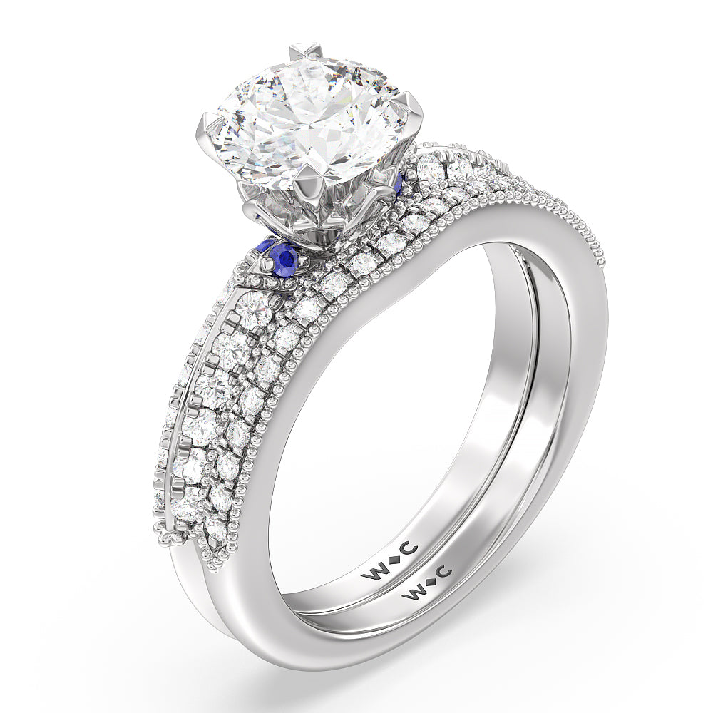 Orchid Knife Edge Diamond Wedding Band with Platinum Cut Diamond in 14KT Platinum view 3
