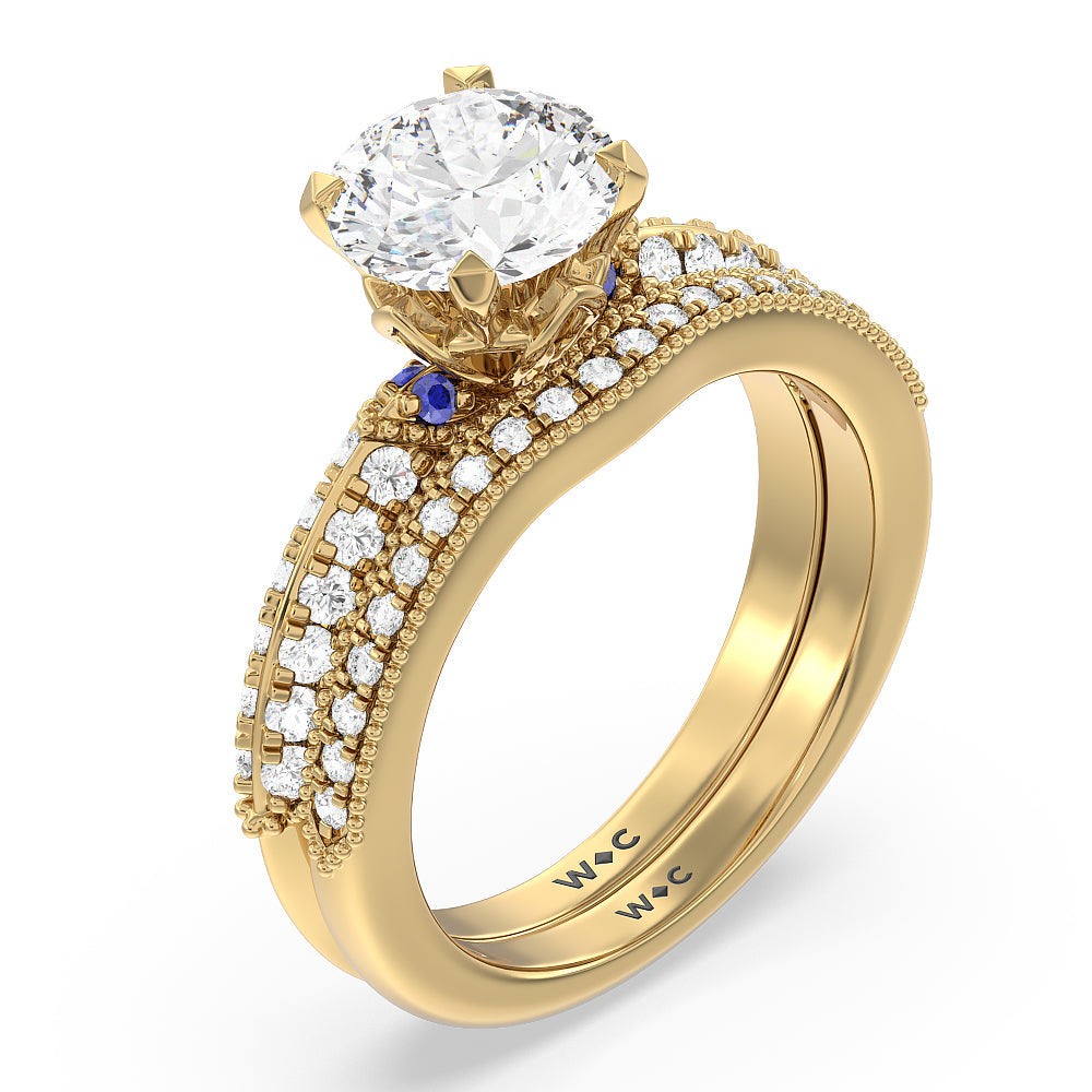 Orchid Knife Edge Diamond Wedding Band with 18KT Yellow Gold Cut Diamond in 14KT Yellow Gold view 3
