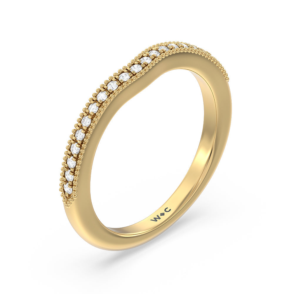 Orchid Knife Edge Diamond Wedding Band with 18KT Yellow Gold Cut Diamond in 14KT Yellow Gold view 4
