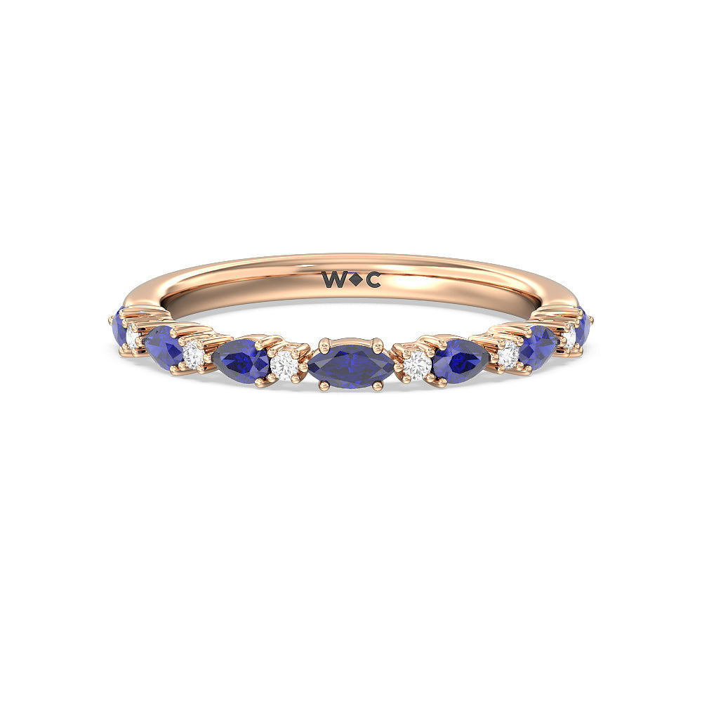Anemone Floral Basket Diamond Wedding Band with 18KT Rose Gold Cut Diamond in 14KT Rose Gold view 1
