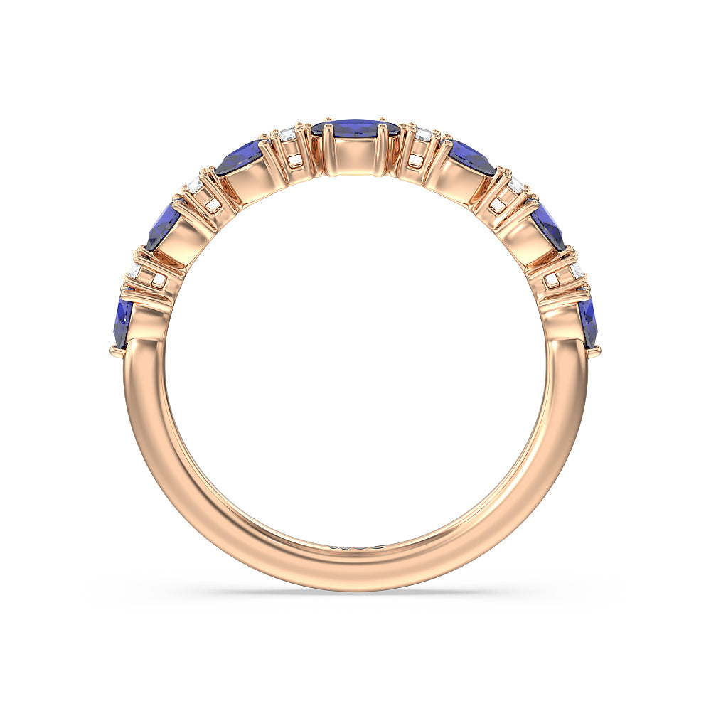 Anemone Floral Basket Diamond Wedding Band with 18KT Rose Gold Cut Diamond in 14KT Rose Gold view 2
