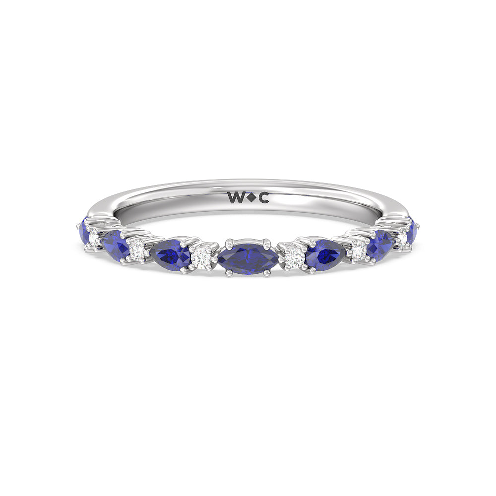 Anemone Floral Basket Diamond Wedding Band with Platinum Cut Diamond in 14KT Platinum view 1
