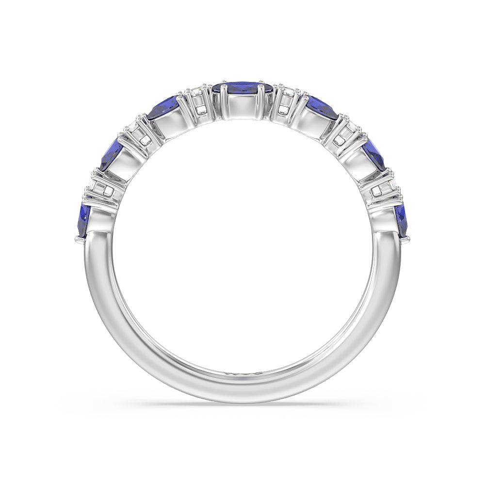 Anemone Floral Basket Diamond Wedding Band with Platinum Cut Diamond in 14KT Platinum view 2
