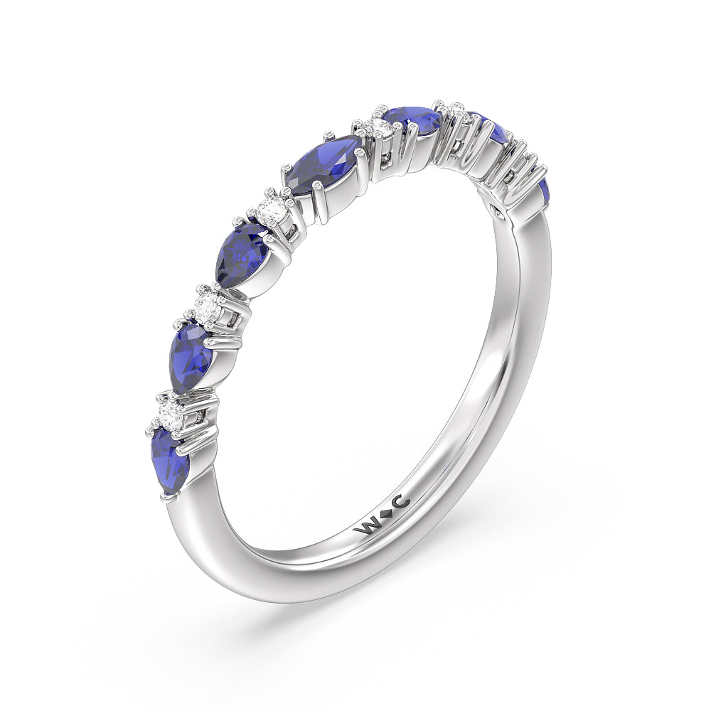 Anemone Floral Basket Diamond Wedding Band with Platinum Cut Diamond in 14KT Platinum view 4
