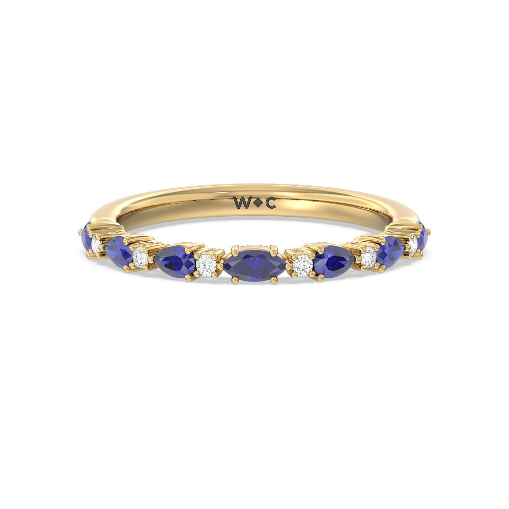 Anemone Floral Basket Diamond Wedding Band with 18KT Yellow Gold Cut Diamond in 14KT Yellow Gold view 1
