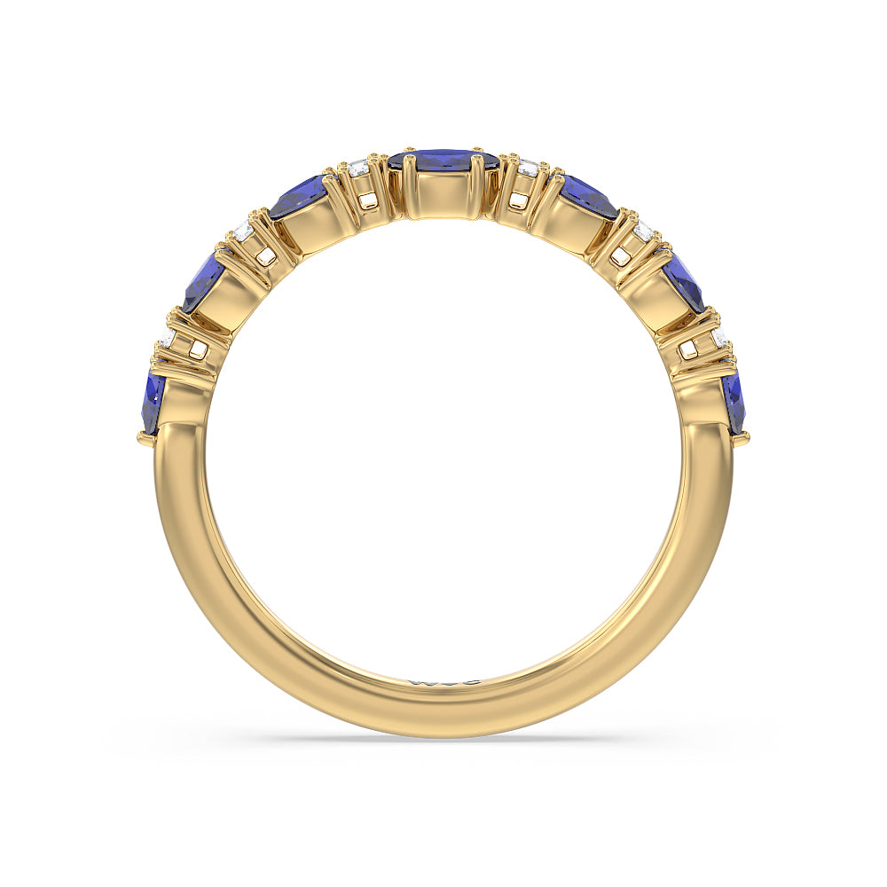 Anemone Floral Basket Diamond Wedding Band with 18KT Yellow Gold Cut Diamond in 14KT Yellow Gold view 2
