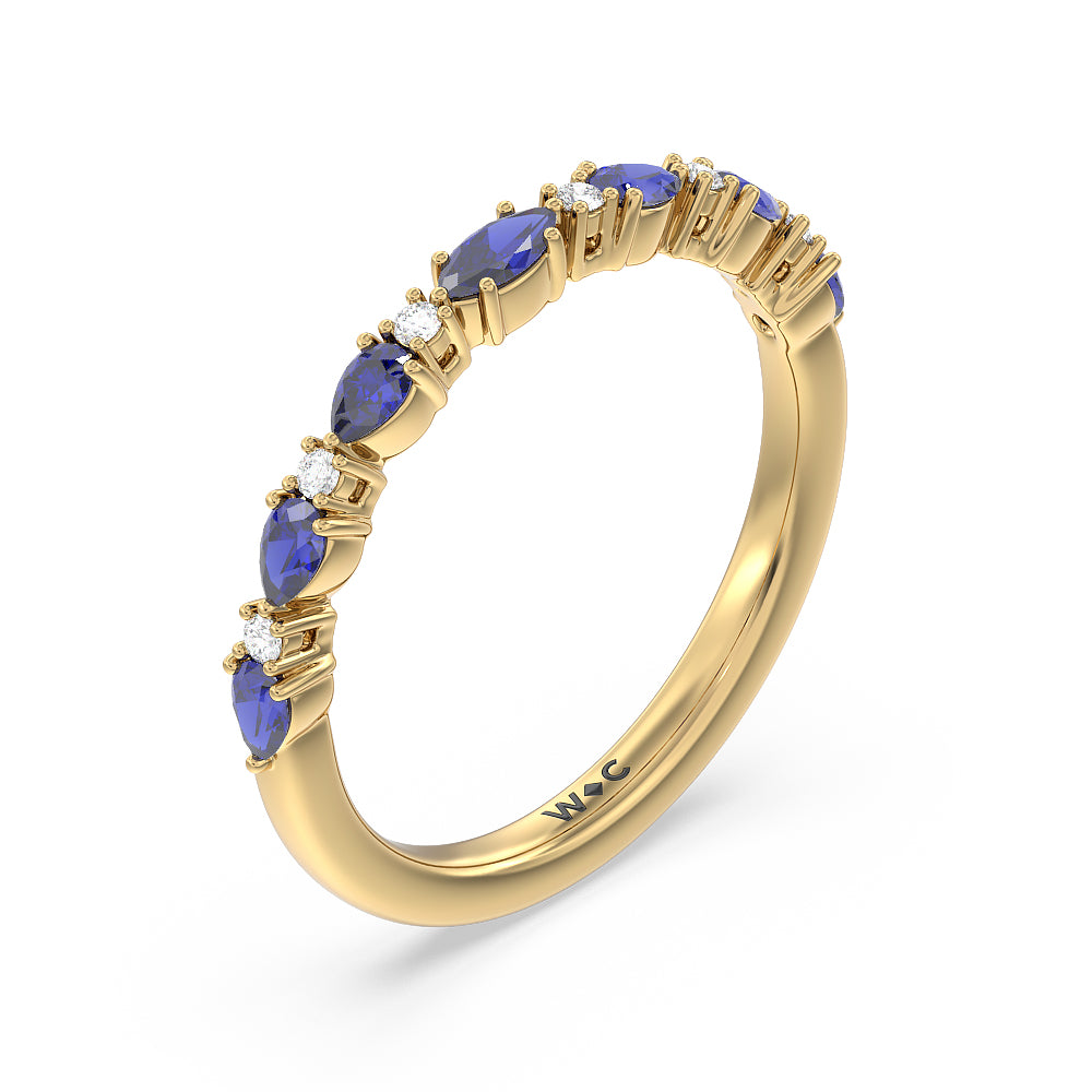 Anemone Floral Basket Diamond Wedding Band with 18KT Yellow Gold Cut Diamond in 14KT Yellow Gold view 4
