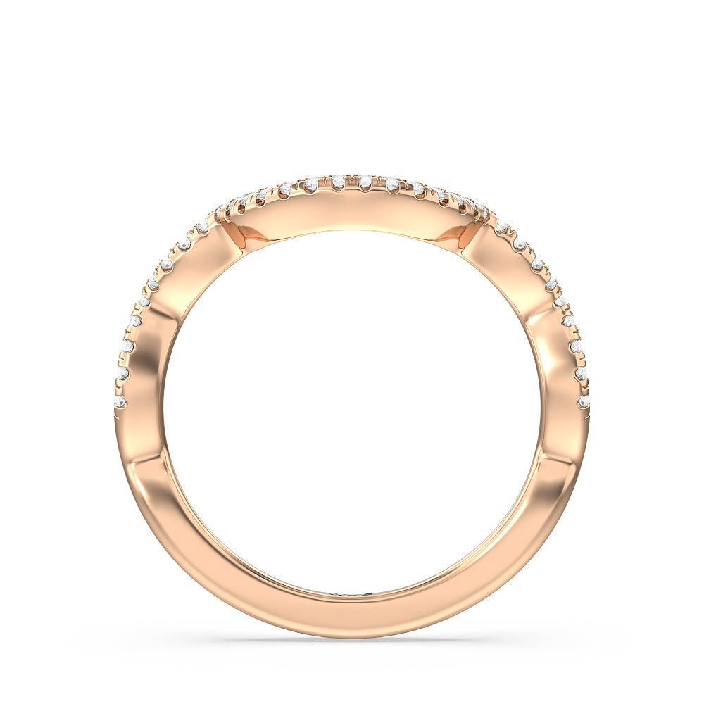 Double Halo Cross Diamond Wedding Band with 18KT Rose Gold Cut Diamond in 14KT Rose Gold view 2
