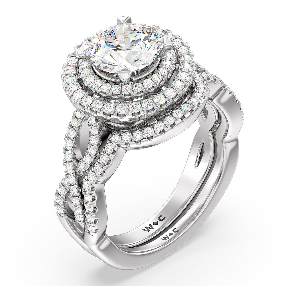 Double Halo Cross Diamond Wedding Band with Platinum Cut Diamond in 14KT Platinum view 3
