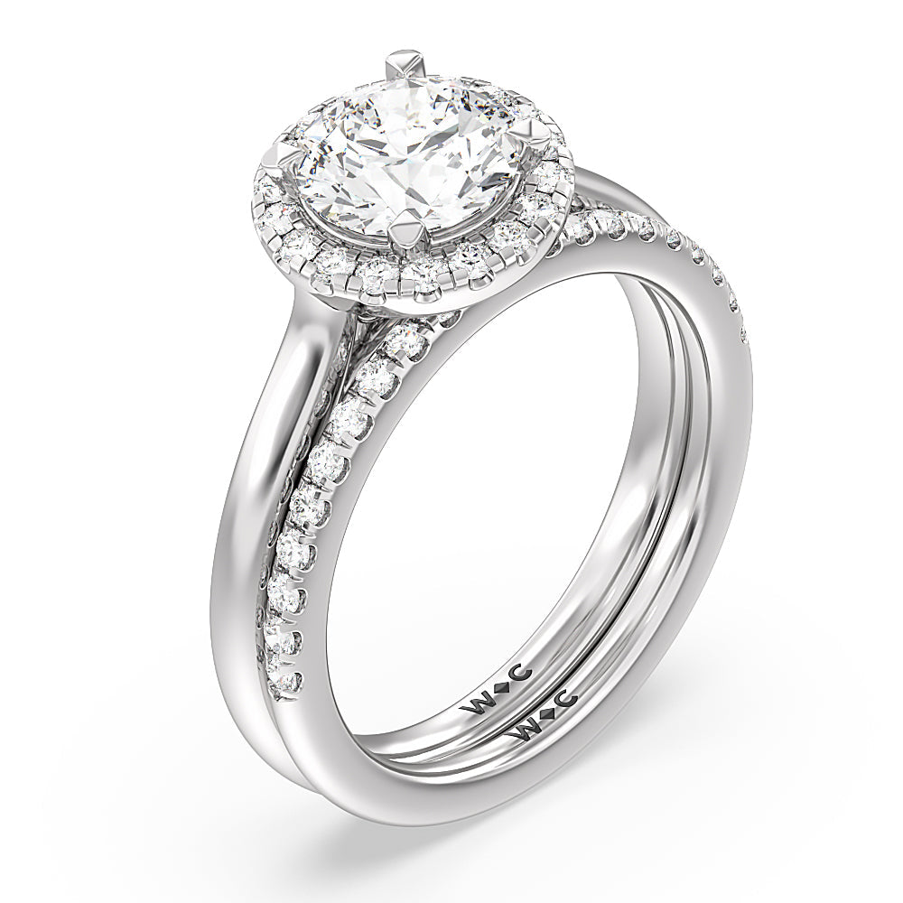 Cathedral Halo Diamond Wedding Band Size 6.75 with Platinum Cut Diamond in 14KT Platinum view 3
