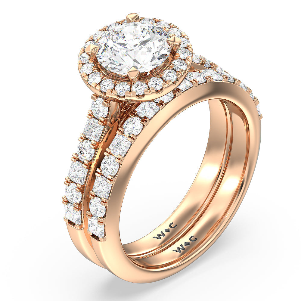 Contemporary Halo Engagement Ring with Oval Cut Diamond in 14KT Rose Gold view 6
