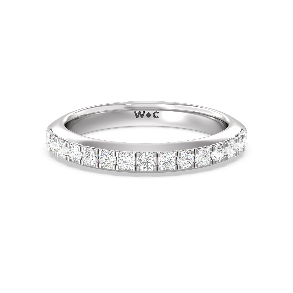 Contemporary Halo Diamond Wedding Band with Platinum Cut Diamond in 14KT Platinum view 1
