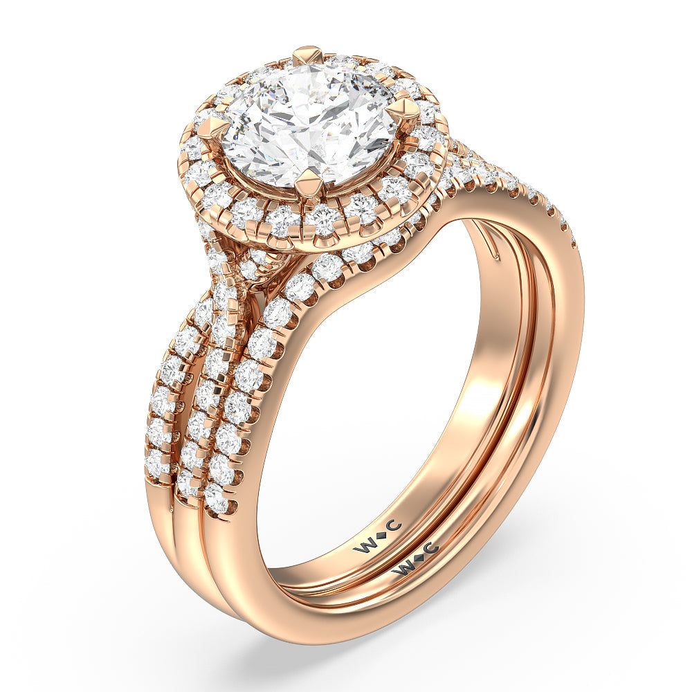 Oval Cut Twisted Shank Halo Engagement Ring with Lab Grown Diamond in 14KT Rose Gold view 6
