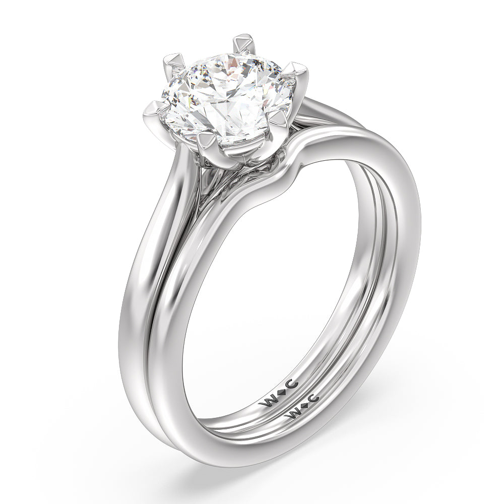 Six Prong Tulip Solitaire Wedding Band with Platinum Cut Diamond in 14KT Platinum view 3
