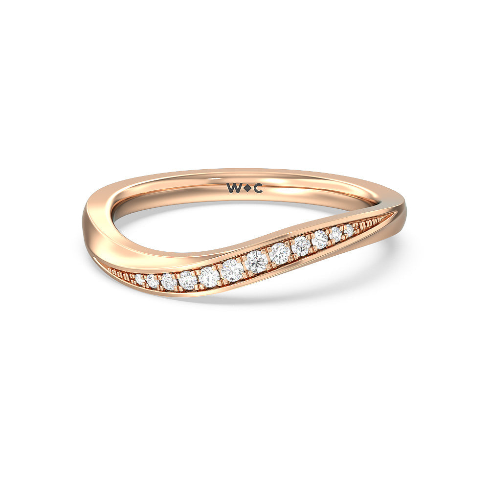 Six Prong Solitaire Wavy Diamond Shank Wedding Band with 18KT Rose Gold Cut Diamond in 14KT Rose Gold view 1
