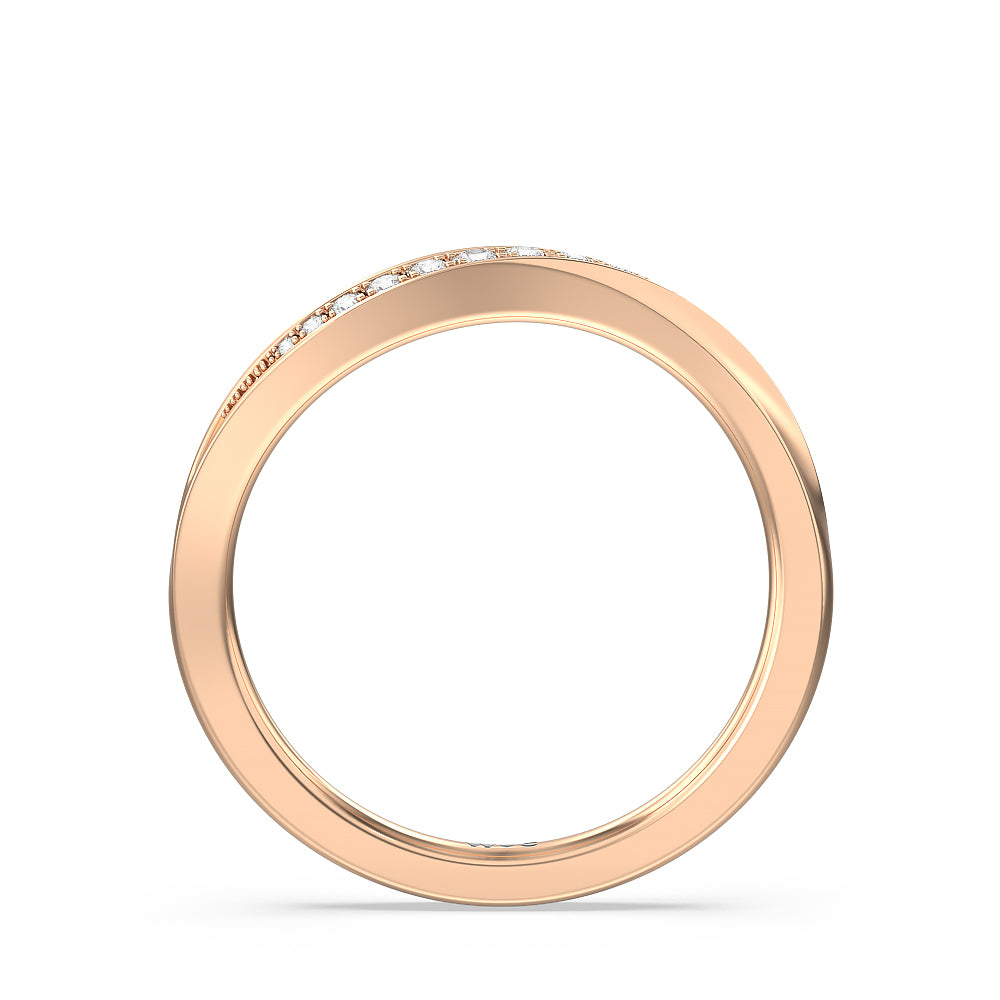 Six Prong Solitaire Wavy Diamond Shank Wedding Band with 18KT Rose Gold Cut Diamond in 14KT Rose Gold view 2
