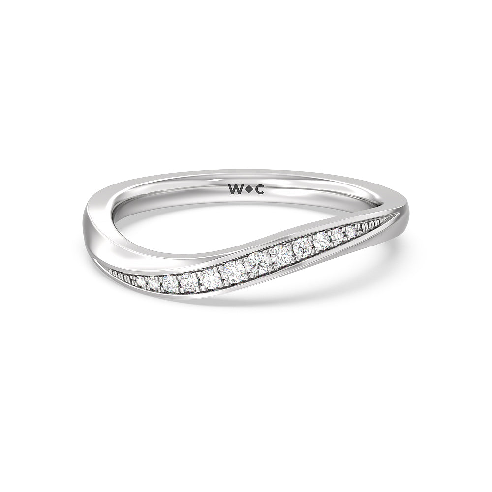 Six Prong Solitaire Wavy Diamond Shank Wedding Band with Platinum Cut Diamond in 14KT Platinum view 1
