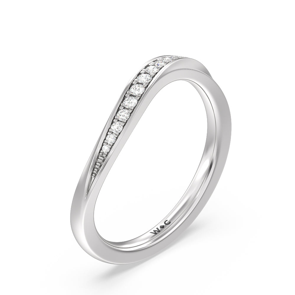 Six Prong Solitaire Wavy Diamond Shank Wedding Band with Platinum Cut Diamond in 14KT Platinum view 4
