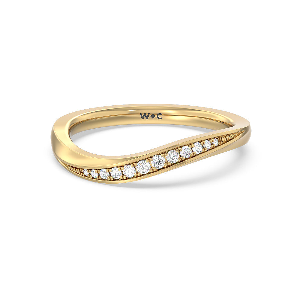 Six Prong Solitaire Wavy Diamond Shank Wedding Band with 18KT Yellow Gold Cut Diamond in 14KT Yellow Gold view 1
