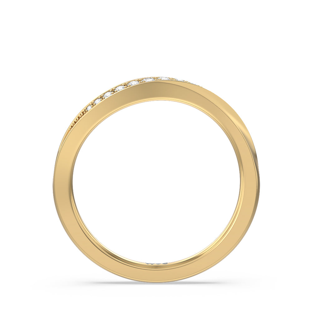 Six Prong Solitaire Wavy Diamond Shank Wedding Band with 18KT Yellow Gold Cut Diamond in 14KT Yellow Gold view 2

