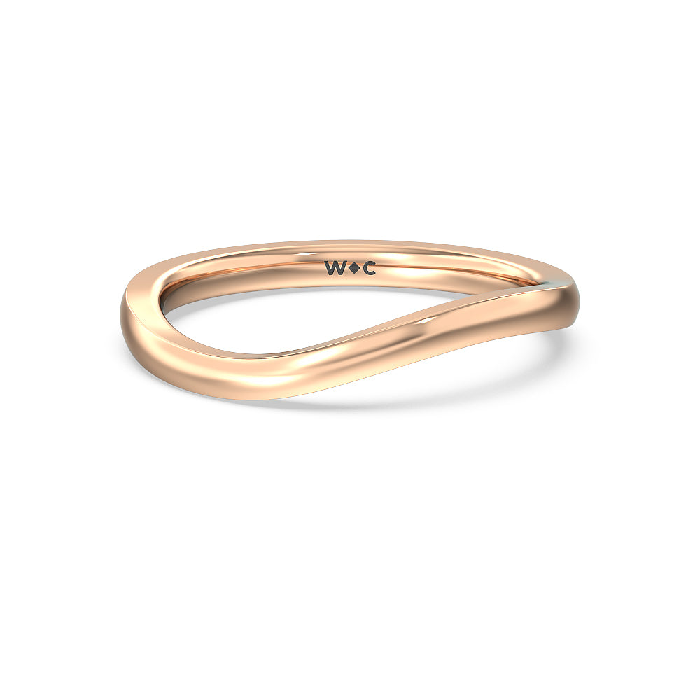Six Prong Solitaire Wavy Shank Wedding Band with 18KT Rose Gold Cut Diamond in 14KT Rose Gold view 1
