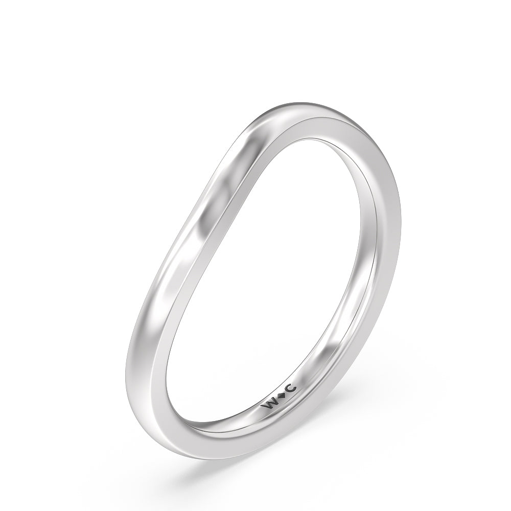 Six Prong Solitaire Wavy Shank Wedding Band with Platinum Cut Diamond in 14KT Platinum view 4
