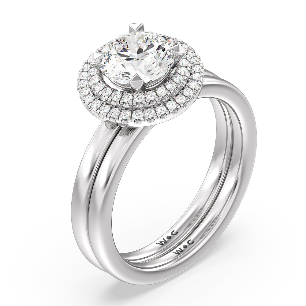 Saturn Double Halo Solitaire Wedding Band with Platinum Cut Diamond in 14KT Platinum view 3
