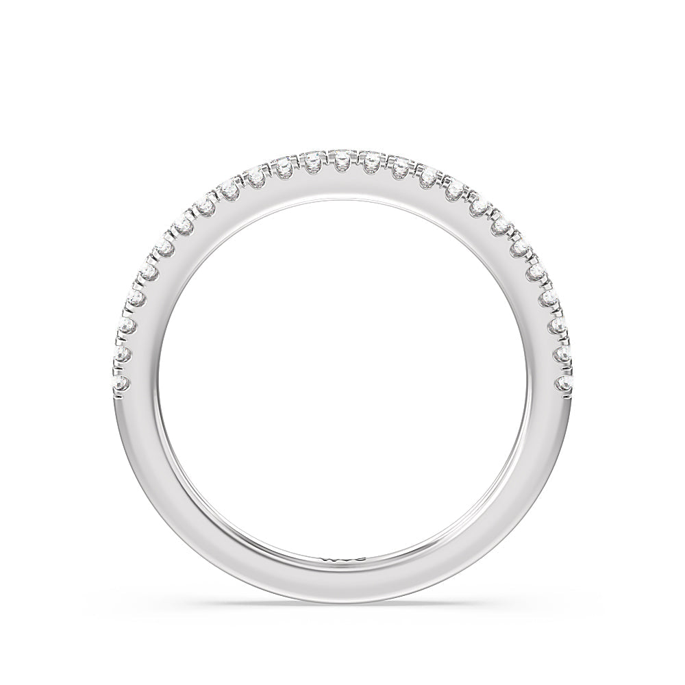 Aura Studded Crescent Shank Hidden Halo Solitaire Diamond Wedding Band with Platinum Cut Diamond in 14KT Platinum view 2
