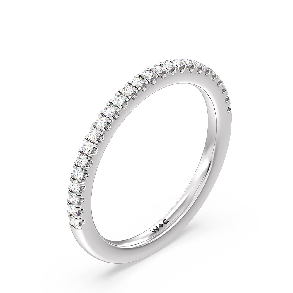 Aura Studded Crescent Shank Hidden Halo Solitaire Diamond Wedding Band with Platinum Cut Diamond in 14KT Platinum view 4
