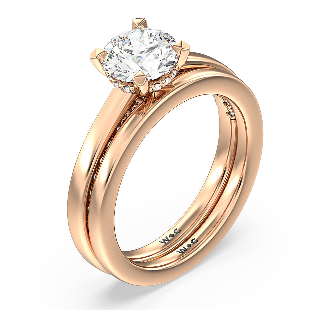 Aura Studded Crescent Shank Hidden Halo Solitaire Wedding Band with 18KT Rose Gold Cut Diamond in 14KT Rose Gold view 3
