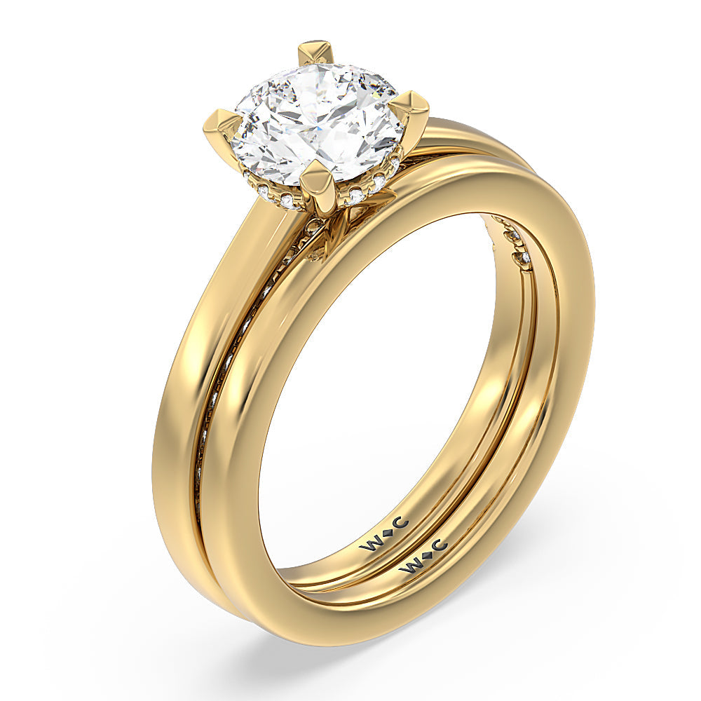 Aura Studded Crescent Shank Hidden Halo Solitaire Wedding Band with 18KT Yellow Gold Cut Diamond in 14KT Yellow Gold view 3
