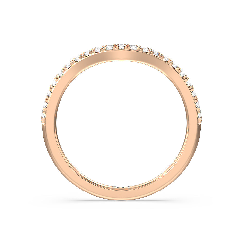 Elegant Three Stone Knife Edge Diamond Wedding Band with 18KT Rose Gold Cut Diamond in 14KT Rose Gold view 2
