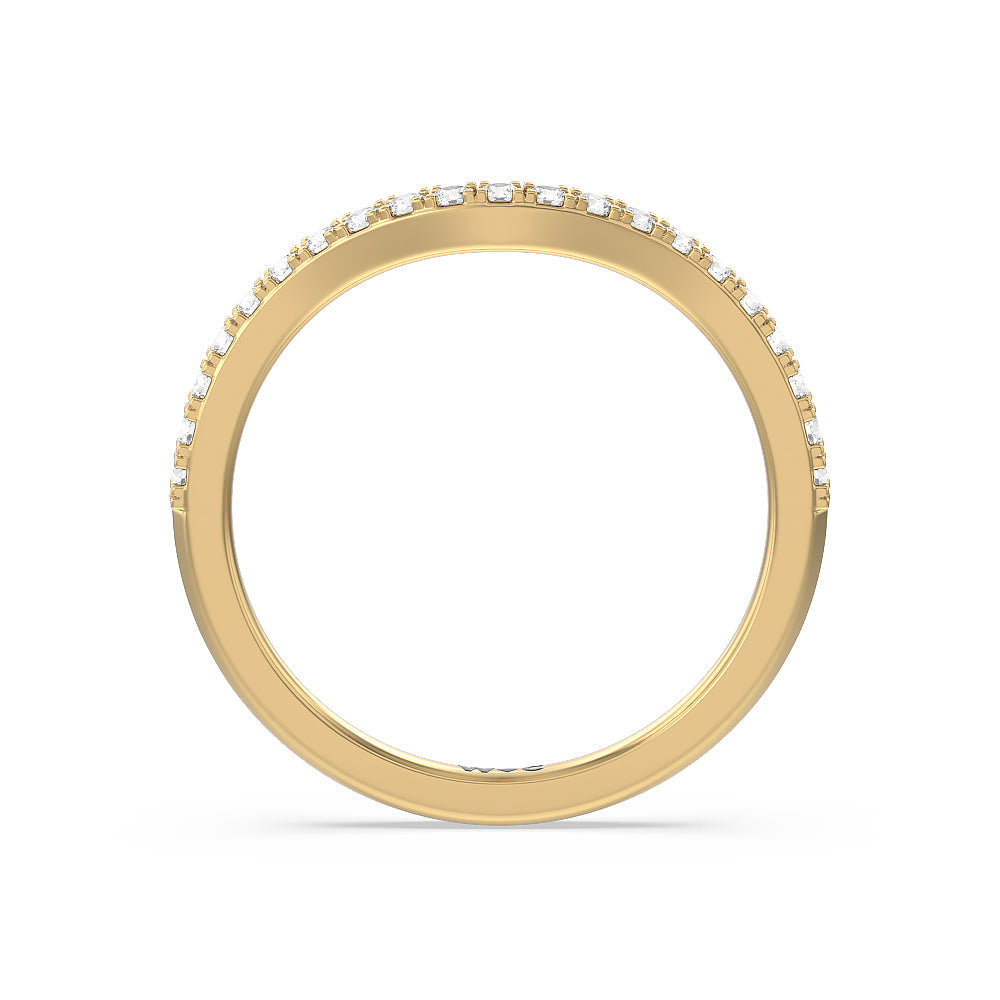 Elegant Three Stone Knife Edge Diamond Wedding Band with 18KT Yellow Gold Cut Diamond in 14KT Yellow Gold view 2
