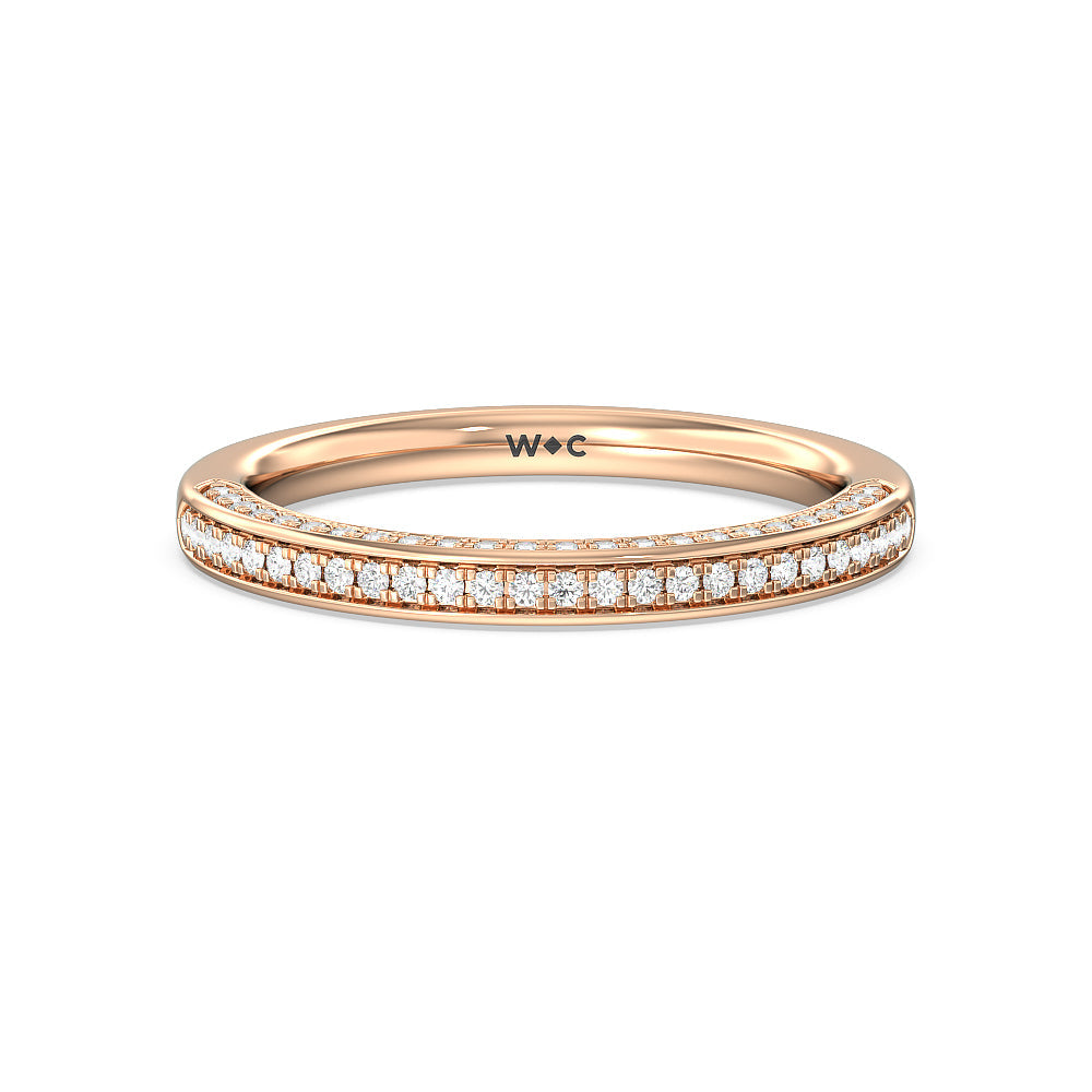 Aura Hidden Accent Pinched Shank Solitaire Diamond Wedding Band with 18KT Rose Gold Cut Diamond in 14KT Rose Gold view 1
