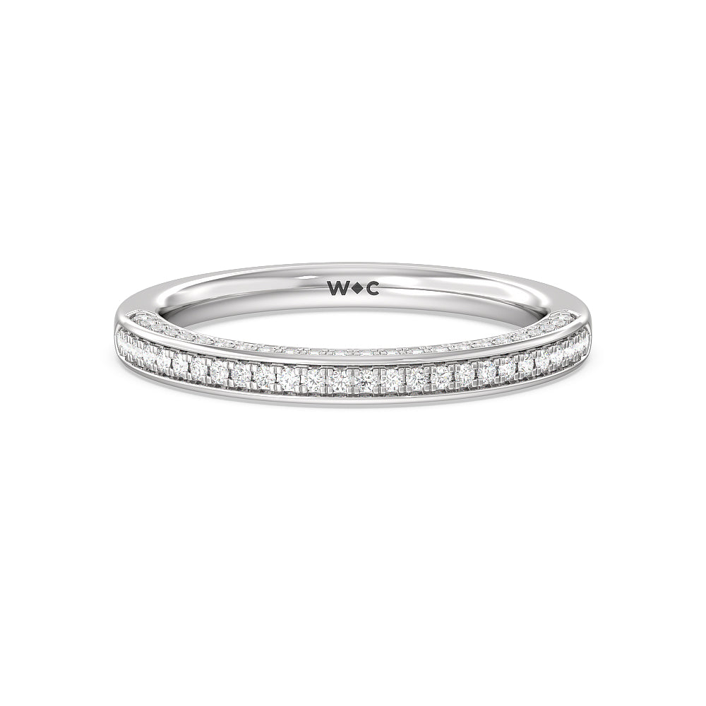 Aura Hidden Accent Pinched Shank Solitaire Diamond Wedding Band with Platinum Cut Diamond in 14KT Platinum view 1
