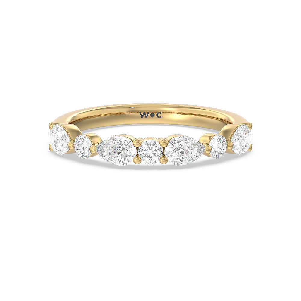 Glamorous Fancy Side Stone Hidden Halo Diamond Wedding Band with 18KT Yellow Gold Cut Diamond in 14KT Yellow Gold view 1
