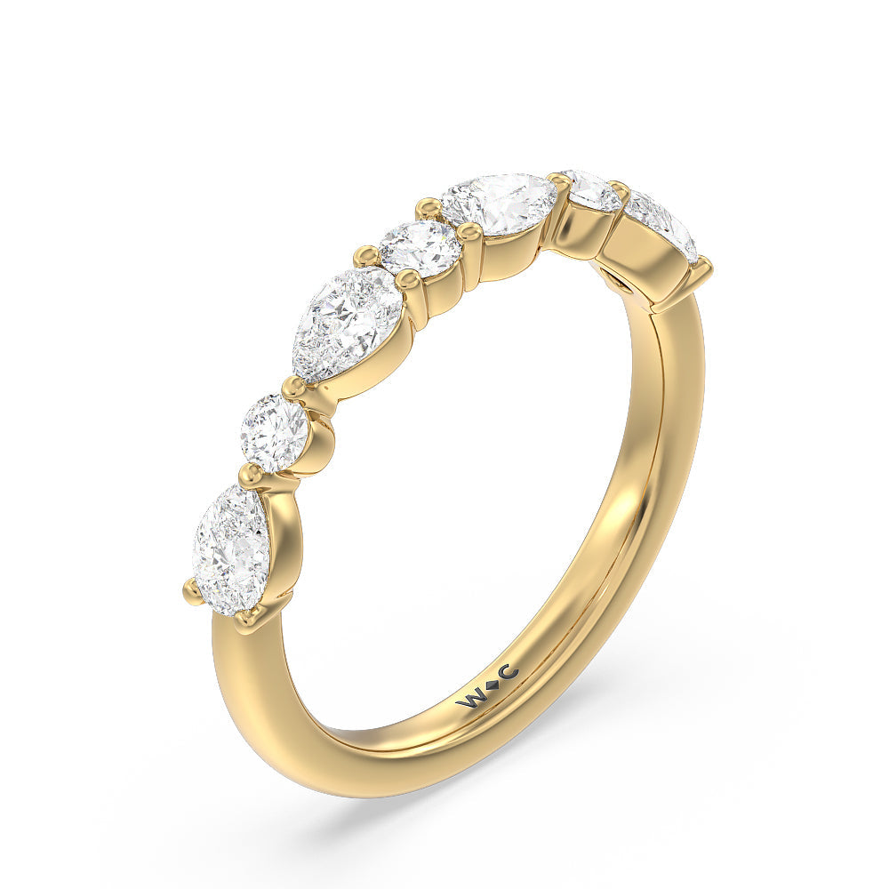 Glamorous Fancy Side Stone Hidden Halo Diamond Wedding Band with 18KT Yellow Gold Cut Diamond in 14KT Yellow Gold view 4
