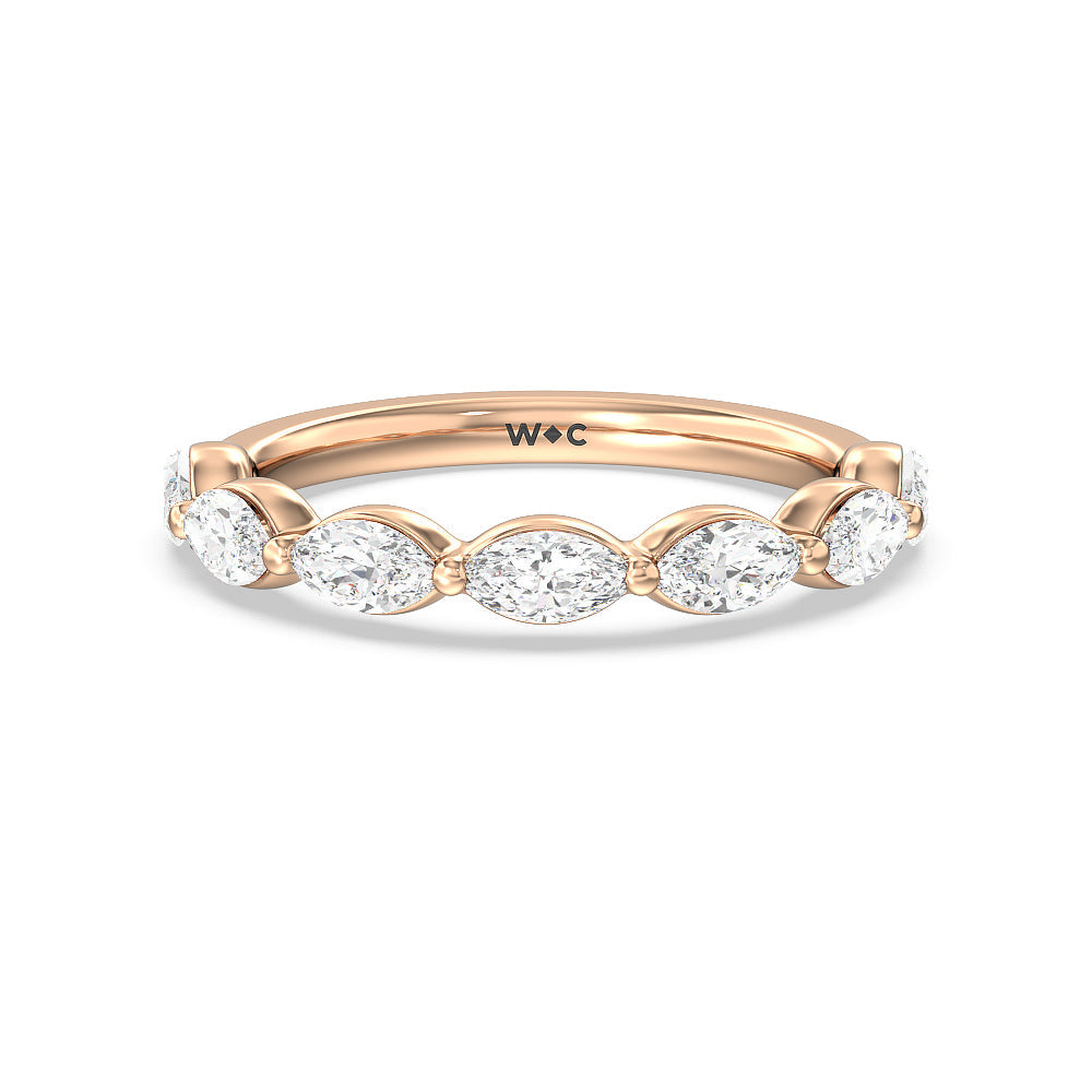 Glamorous Marquise Side Stone Solitaire Diamond Wedding Band with 18KT Rose Gold Cut Diamond in 14KT Rose Gold view 1
