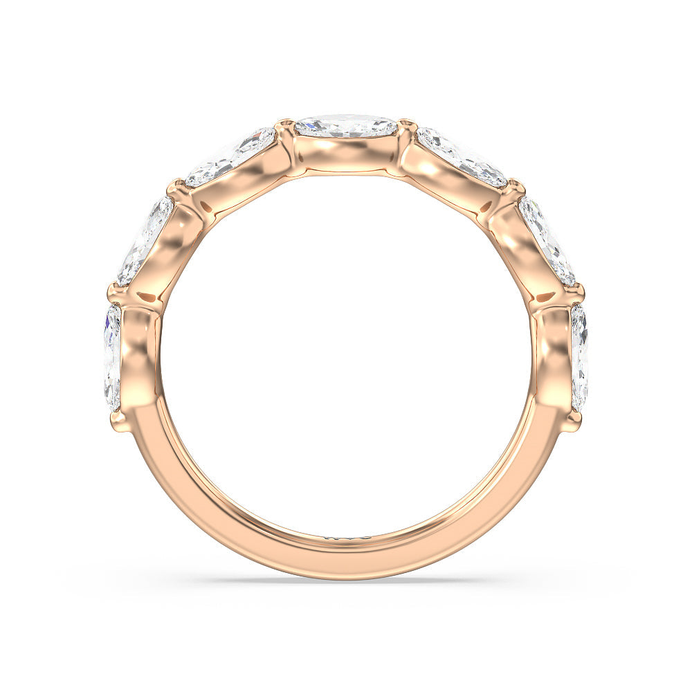 Glamorous Marquise Side Stone Solitaire Diamond Wedding Band with 18KT Rose Gold Cut Diamond in 14KT Rose Gold view 2
