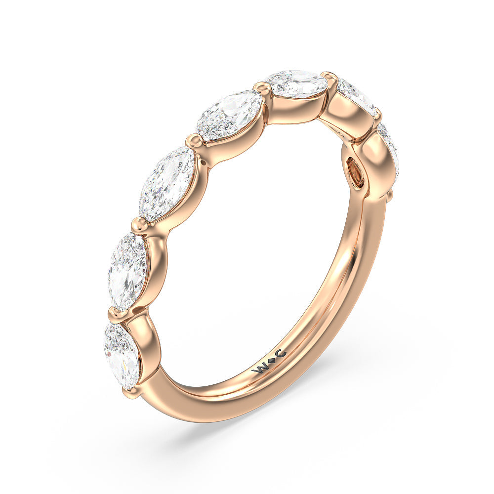 Glamorous Marquise Side Stone Solitaire Diamond Wedding Band with 18KT Rose Gold Cut Diamond in 14KT Rose Gold view 4
