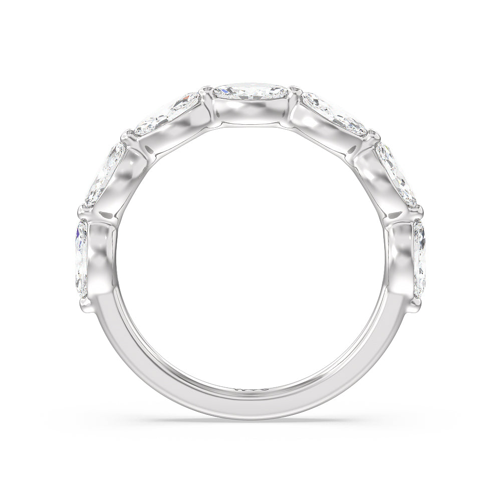 Glamorous Marquise Side Stone Solitaire Diamond Wedding Band with Platinum Cut Diamond in 14KT Platinum view 2
