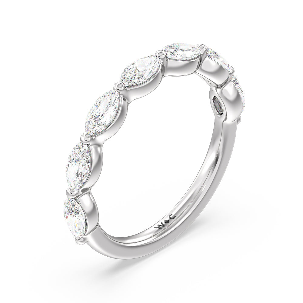 Glamorous Marquise Side Stone Solitaire Diamond Wedding Band with Platinum Cut Diamond in 14KT Platinum view 4

