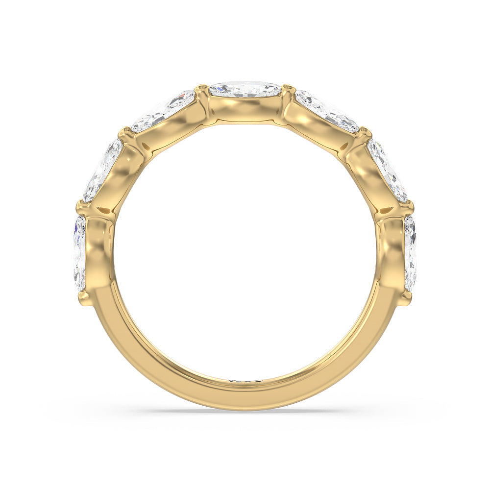 Glamorous Marquise Side Stone Solitaire Diamond Wedding Band with 18KT Yellow Gold Cut Diamond in 14KT Yellow Gold view 2
