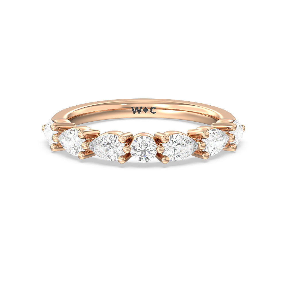 Glamorous Pear Side Stone Solitaire Diamond Wedding Band with 18KT Rose Gold Cut Diamond in 14KT Rose Gold view 1
