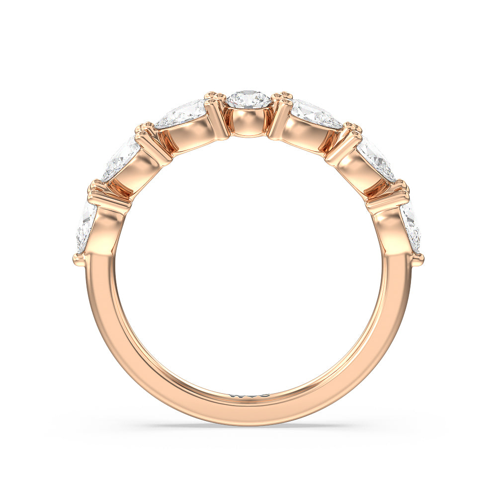 Glamorous Pear Side Stone Solitaire Diamond Wedding Band with 18KT Rose Gold Cut Diamond in 14KT Rose Gold view 2
