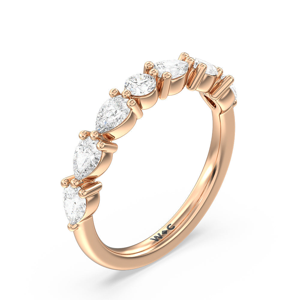 Glamorous Pear Side Stone Solitaire Diamond Wedding Band with 18KT Rose Gold Cut Diamond in 14KT Rose Gold view 4

