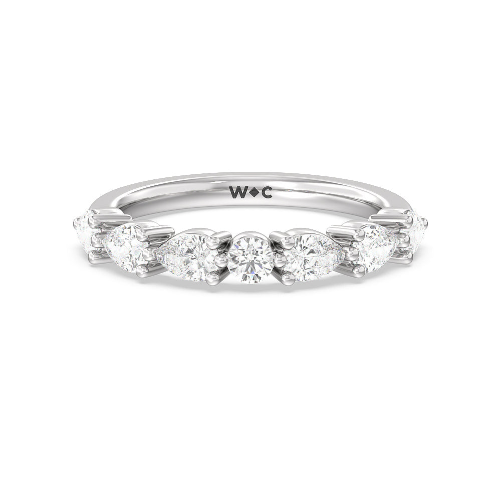 Glamorous Pear Side Stone Solitaire Diamond Wedding Band with Platinum Cut Diamond in 14KT Platinum view 1

