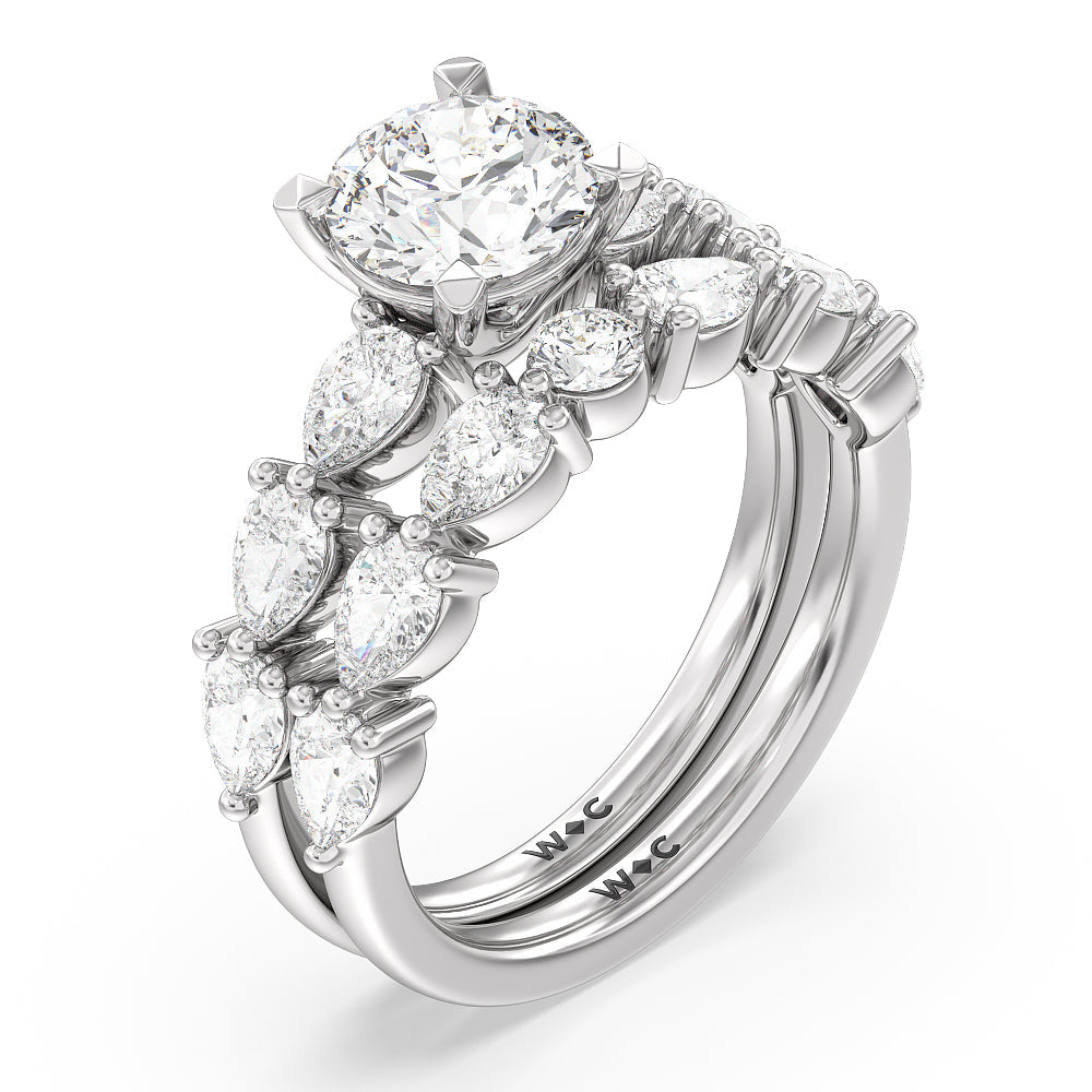 Glamorous Pear Side Stone Solitaire Diamond Wedding Band with Platinum Cut Diamond in 14KT Platinum view 3
