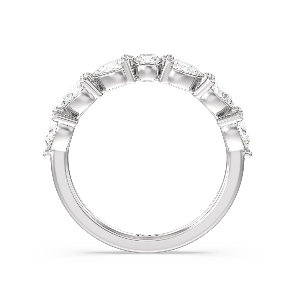 Glamorous Pear Side Stone Solitaire Diamond Wedding Band with Platinum Cut Diamond in 14KT Platinum view 2
